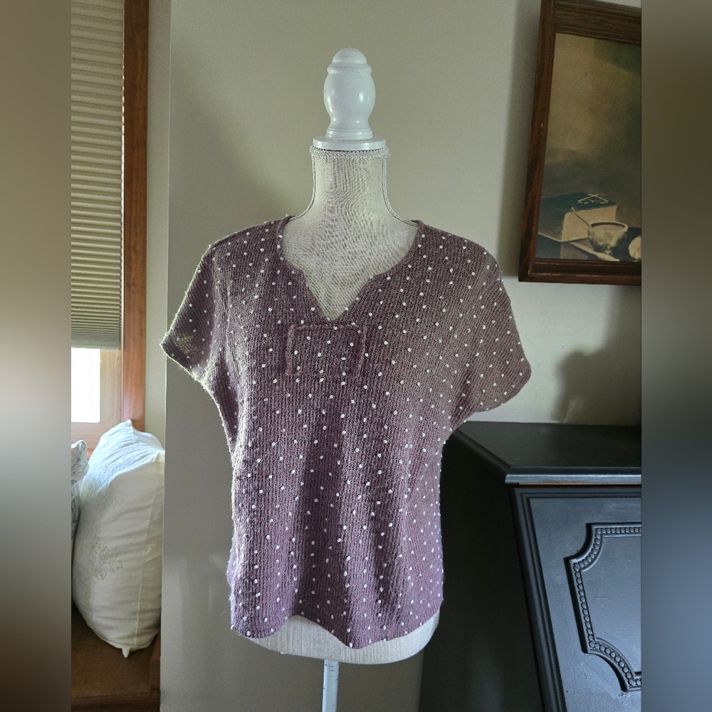 Flower And Feather Womens SMALL short Sleeve Purple Knit Top